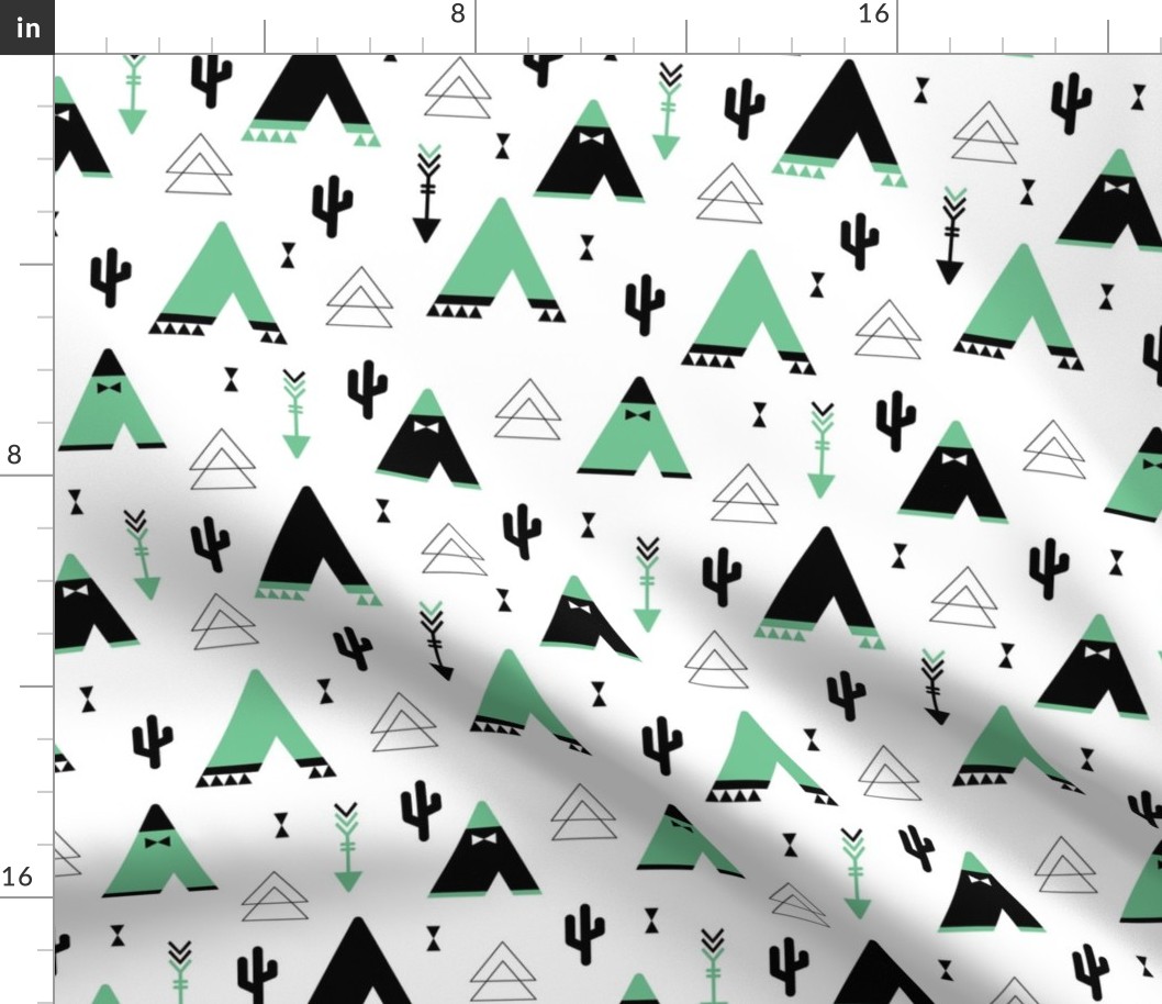 Teepee tent arrows and cactus garden cool kids geometric scandinavian style print gender neutral mint