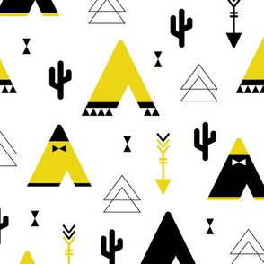 Teepee tent arrows and cactus garden cool kids geometric scandinavian style print gender neutral yellow