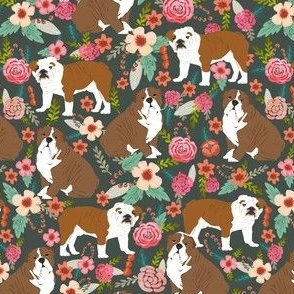 english bulldog sweet flowers florals vintage style painted watercolor flowers english bulldog fabric bulldog fabric