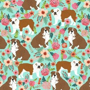 English Bulldog Florals flowers mint sweet spring watercolor florals mint
