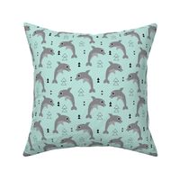 Cute geometric dolphins cute kids fish illustration summer print gender neutral mint