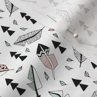 Cool geometric feathers and arrows abstract triangle hand drawn illustration scandinavian style in beige mint black and whiteXS
