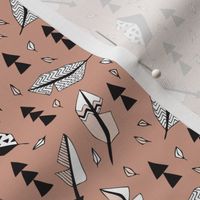 Cool geometric feathers and arrows abstract triangle hand drawn illustration scandinavian style in beige black and white XS