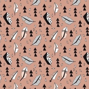 Cool geometric feathers and arrows abstract triangle hand drawn illustration scandinavian style in beige black and white XS