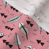 Cool geometric feathers and arrows abstract triangle hand drawn illustration scandinavian style in pink black and white XS