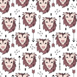 Cool scandinavian style lion and arrows safari animals kids illustration geometric pattern in beige and pink XS