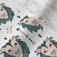 Cool scandinavian style lion and arrows safari animals kids illustration geometric pattern in beige and mint XS