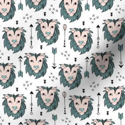 Cool scandinavian style lion and arrows safari animals kids illustration geometric pattern in beige and mint XS