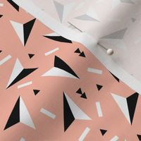 Colorful geometric paper planes indian arrows and triangle abstract memphis style black and white peach pink