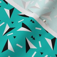 Colorful geometric paper planes indian arrows and triangle abstract memphis style black and white aqua blue