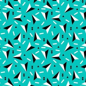 Colorful geometric paper planes indian arrows and triangle abstract memphis style black and white aqua blue