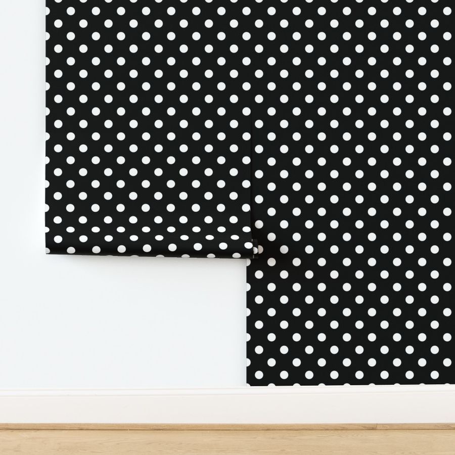 One Inch White Polka Dots on Black