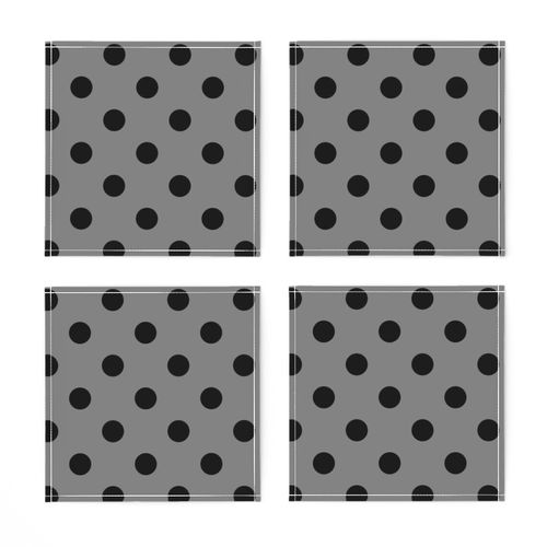 One Inch Black Polka Dots on Medium Gray