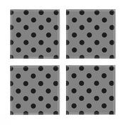 One Inch Black Polka Dots on Medium Gray