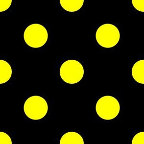 One Inch Yellow Polka Dots on Black