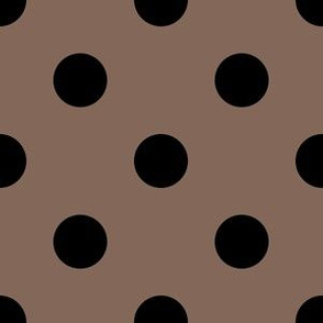 One Inch Black Polka Dots on Taupe Brown