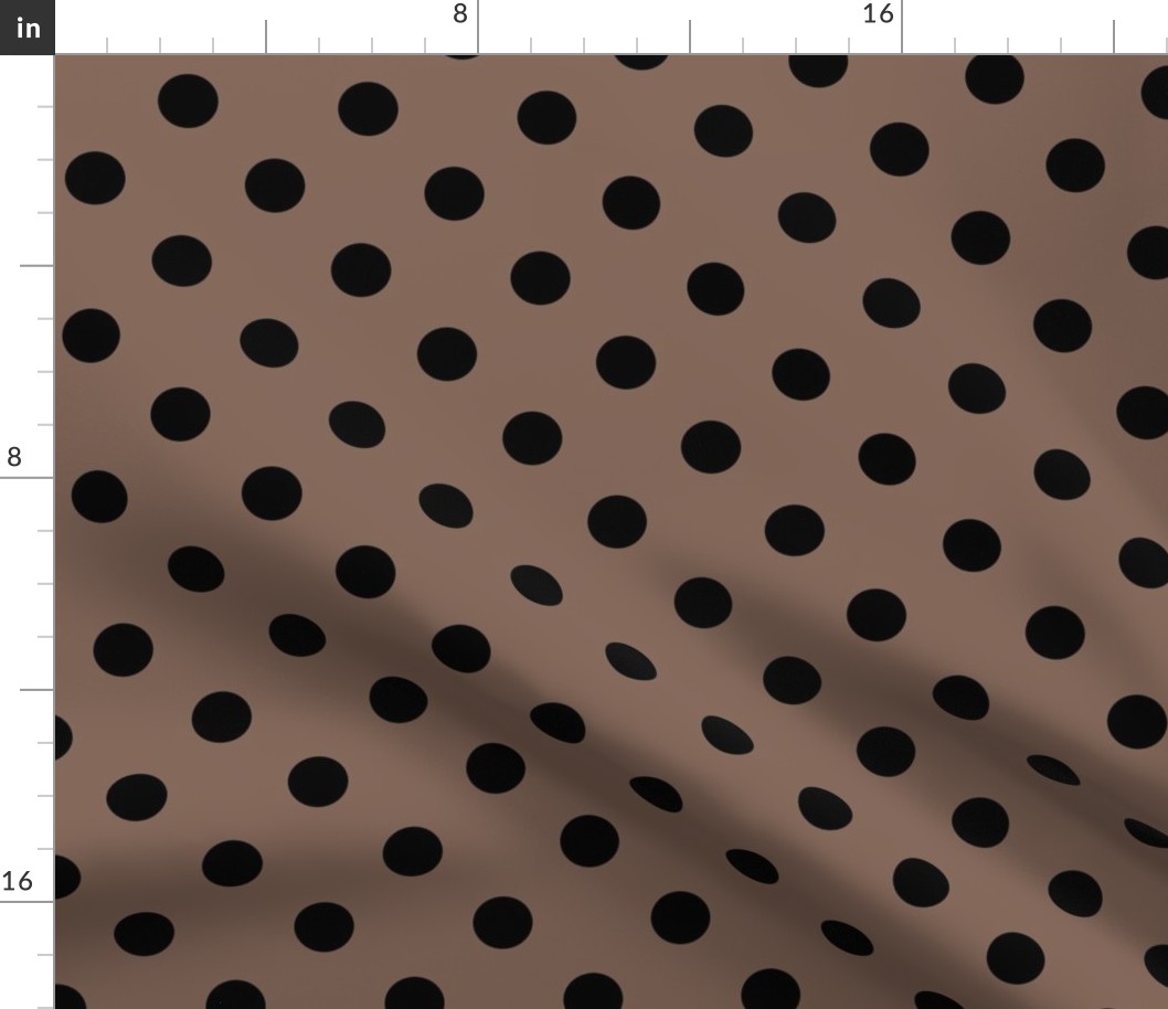 One Inch Black Polka Dots on Taupe Brown