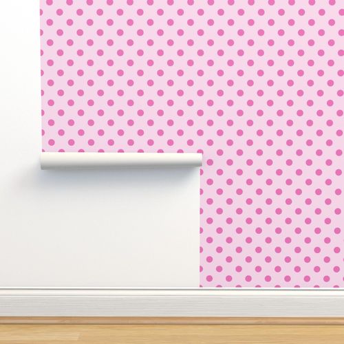 Wallpaper One Inch Dark Pink Polka Dots On Light Pink