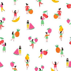 Cute cartoon girl gang with fruits