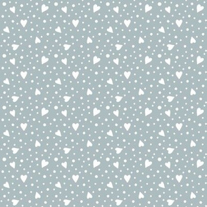 Ditsy Hearts and Spots White on Grey