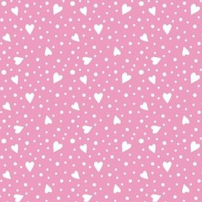 Ditsy Hearts and Spots White on Pink