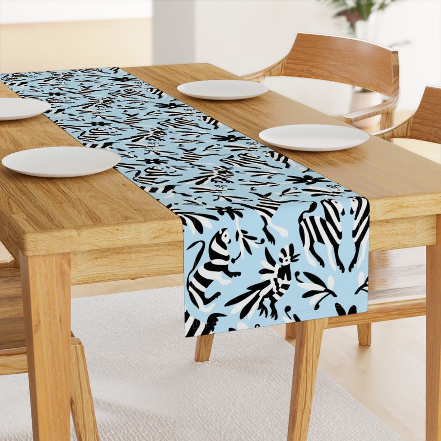 Pale Blue Otomi Striped Animals