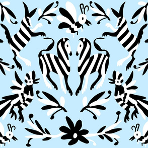 Pale Blue Otomi Striped Animals