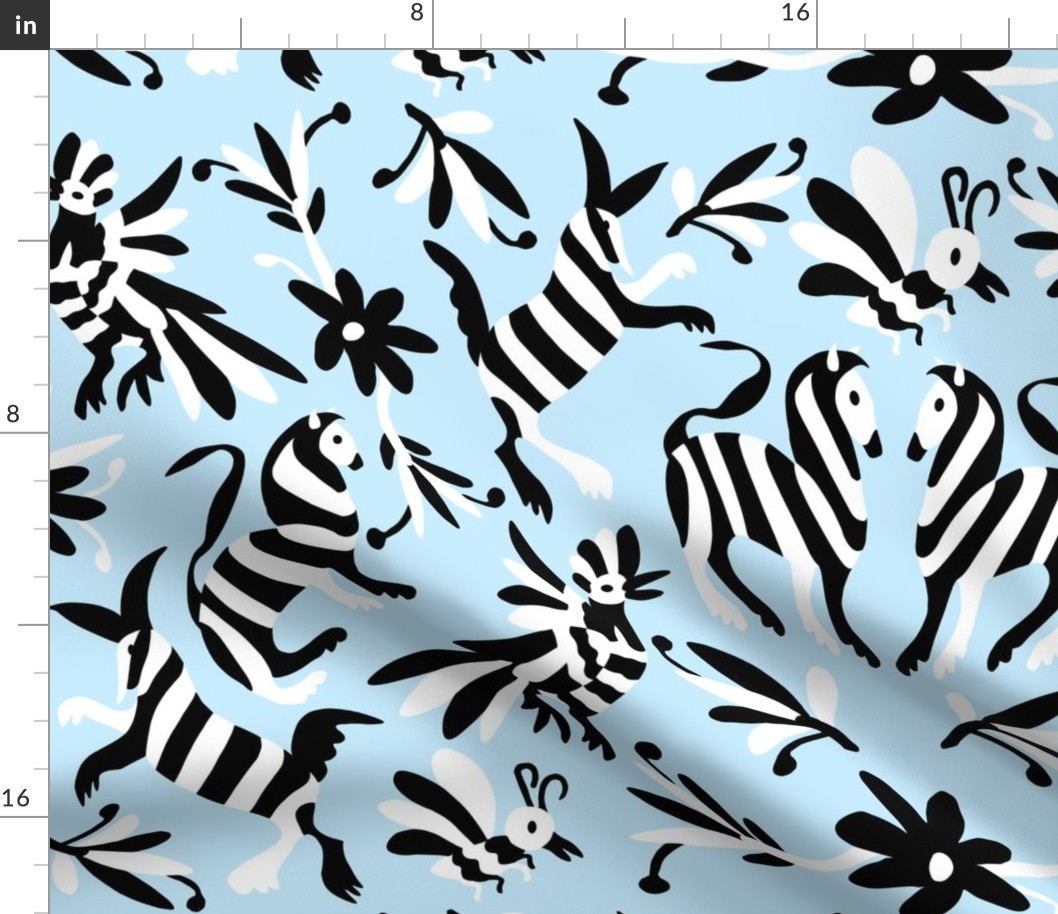 Pale Blue Otomi Striped Animals