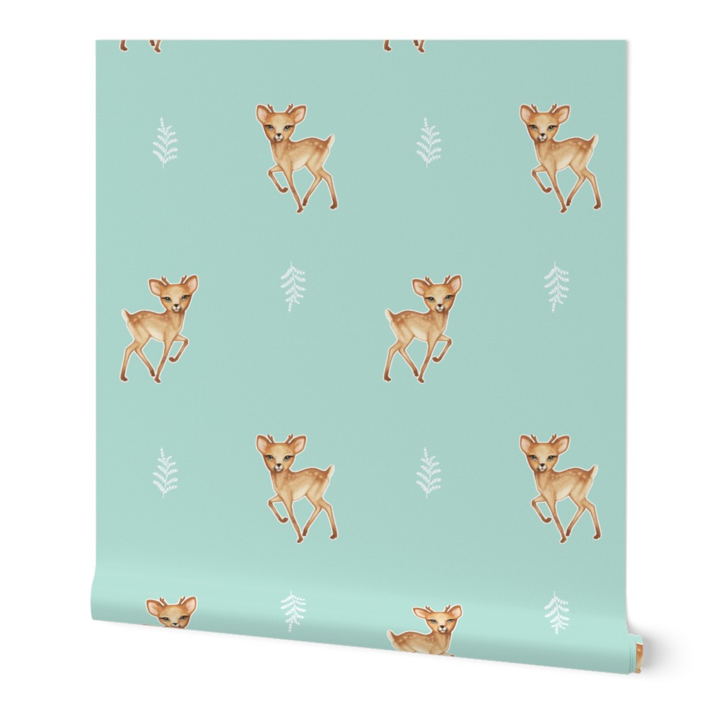 Bambi Speckled Deer on Palest Duck egg blue