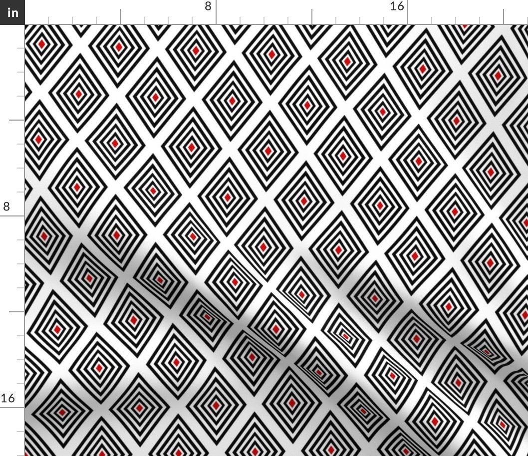 Red-centered black on white UK Op Art diamonds by Su_G_©SuSchaefer