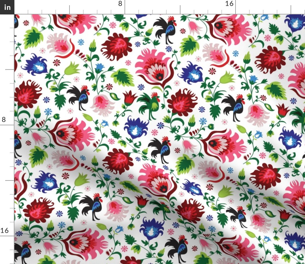 Rooster Floral Folklore Print