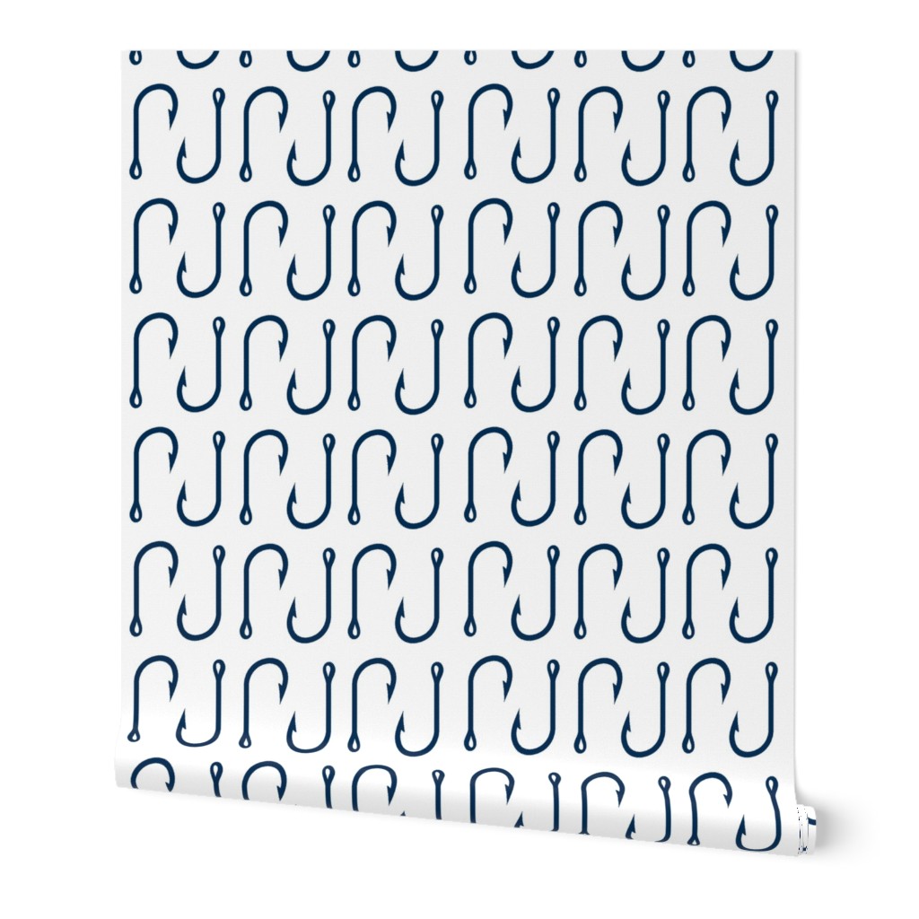 fish hooks // navy on white - LARGE scale