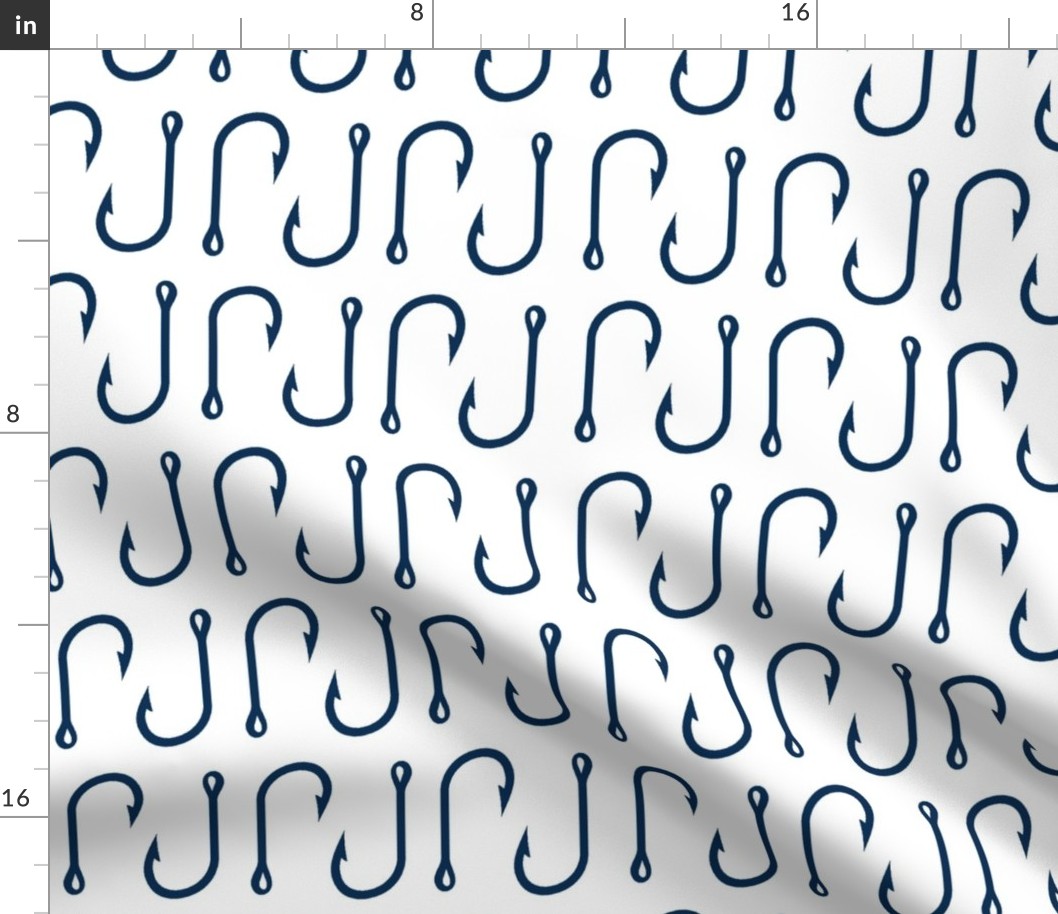 fish hooks // navy on white - LARGE scale