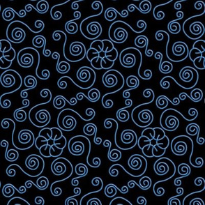 Blue Hexagon Swirls on Black