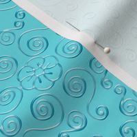 Blue Hexagon Swirls on Aqua