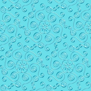 Blue Hexagon Swirls on Aqua