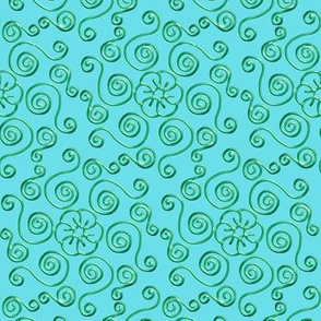 Green Hexagon Swirls on Aqua