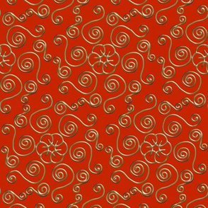 Fake Gold Hexagon Swirls on Red