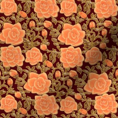 Outlined Retro Roses Coral