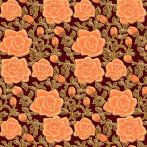 Outlined Retro Roses Coral