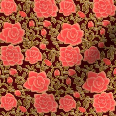 Outlined Retro Roses Dark Pink