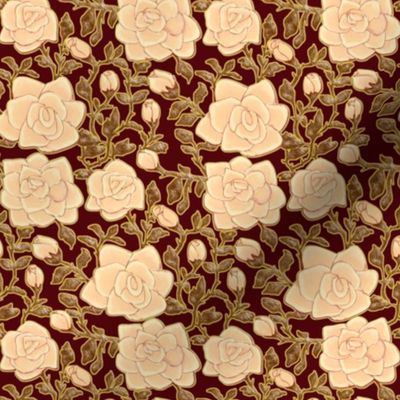 Outlined Retro Roses Ivory