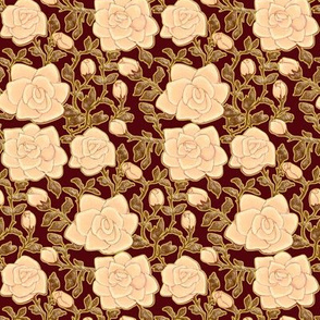 Outlined Retro Roses Ivory