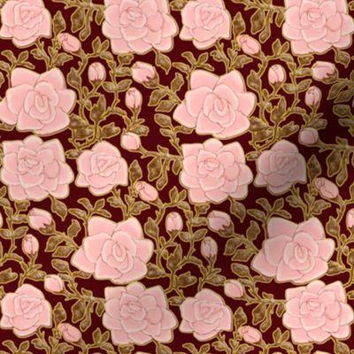 Outlined Retro Roses Pale Pink