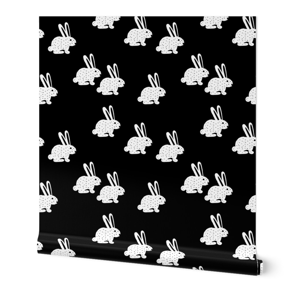 Sweet bunny rabbit kids pastel scandinavian style illustration print black and white