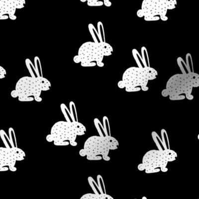 Sweet bunny rabbit kids pastel scandinavian style illustration print black and white