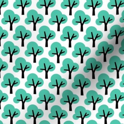 Trees in mint woodland retro scandinavian style spring