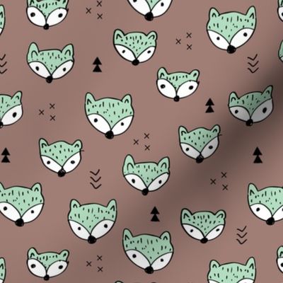 Cool gender neutral fall foxes scandinavian style woodland fabric with geometric details mint