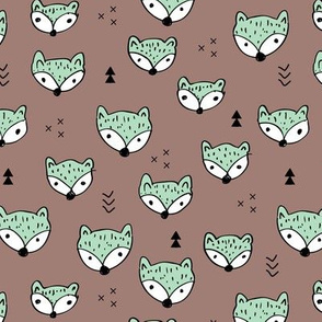 Cool gender neutral fall foxes scandinavian style woodland fabric with geometric details mint