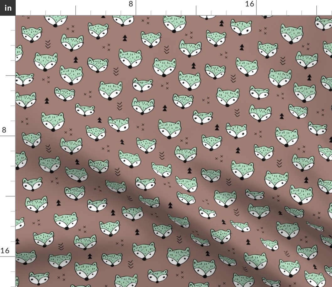 Cool gender neutral fall foxes scandinavian style woodland fabric with geometric details mint